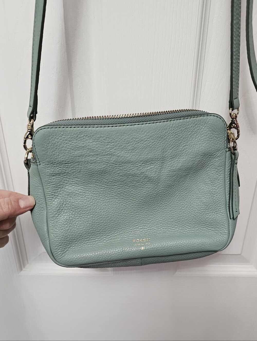 Fossil Pebbled Leather Crossbody Camera Bag in Mint
